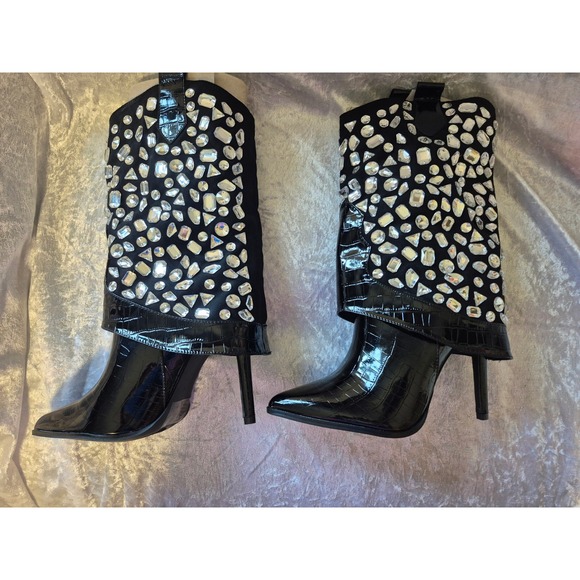 Lauren Lorraine Hana Black Rhinestone Embellished Boots Size 9.5‎ - Picture 4 of 6